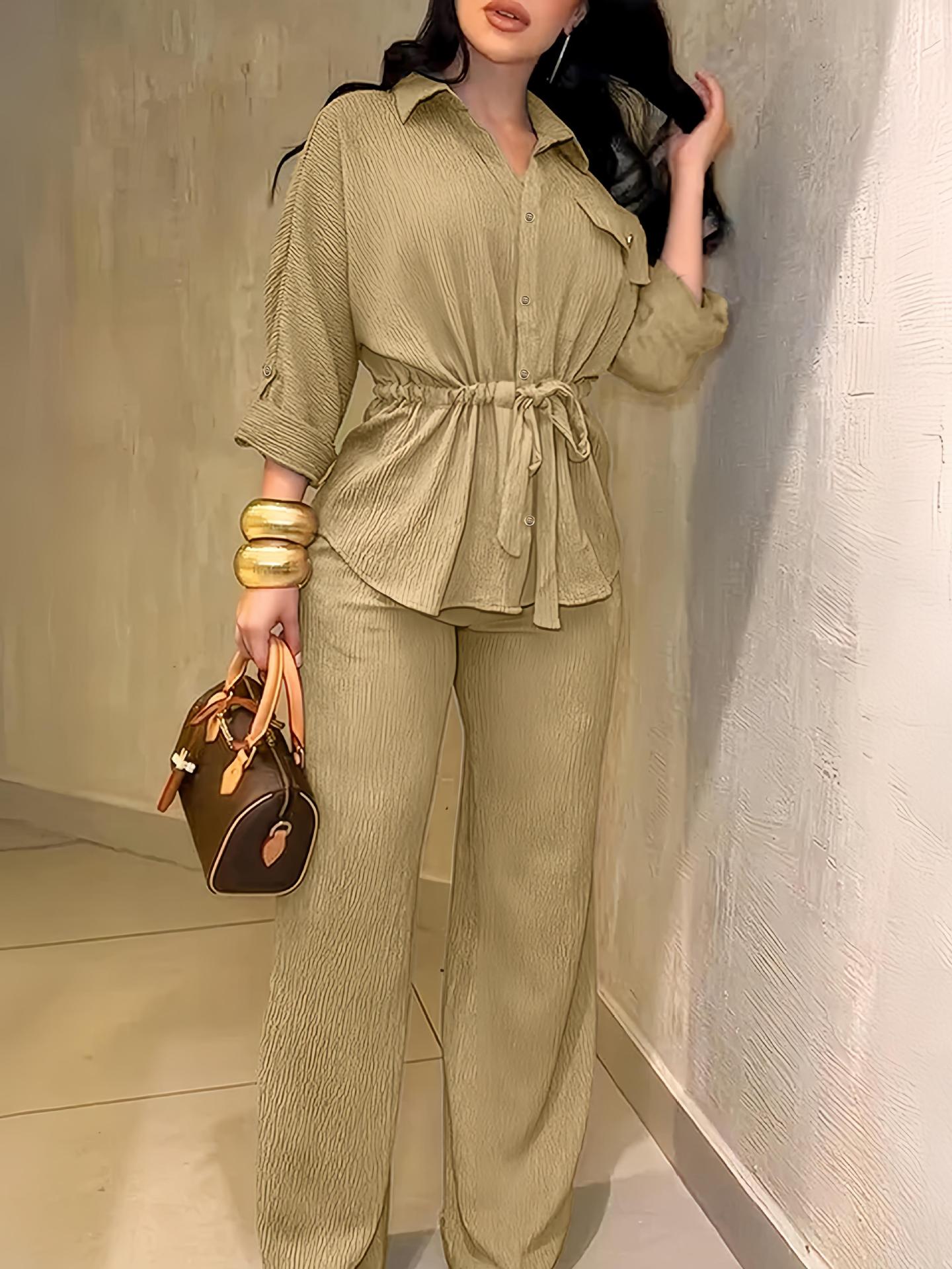 Women's With Flap Pockets Drawstring Paired Fashion Casual Suit