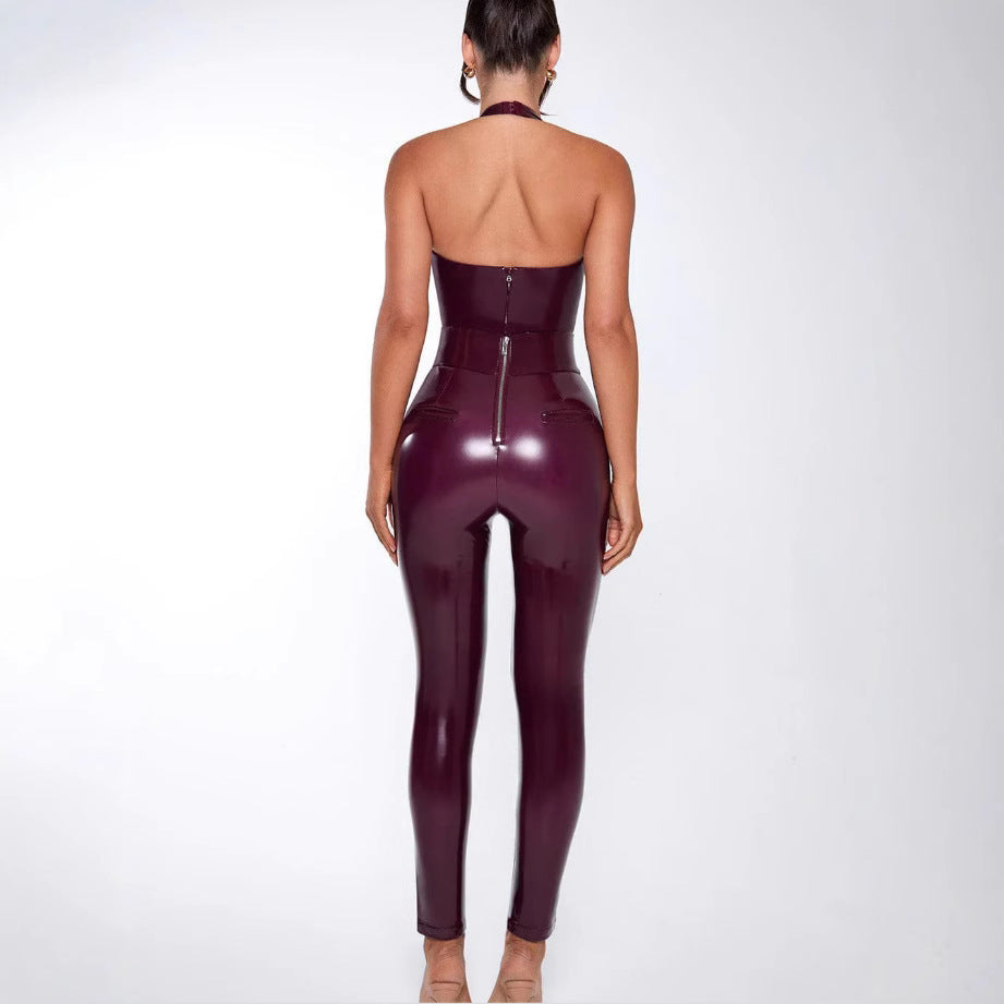 Women's Sexy Halter Deep V Neck Tight Jumpsuits