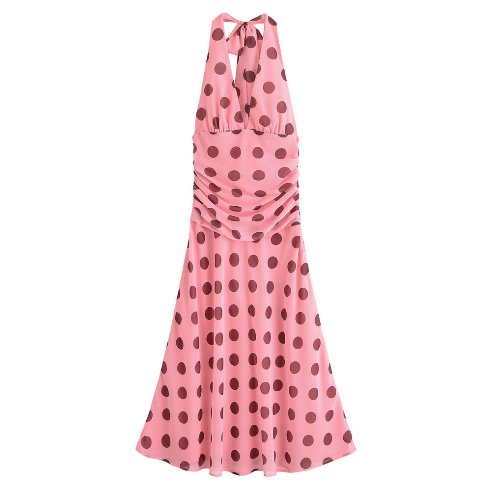 Women's Summer Casual Polka Dot Backless Halter Dresses