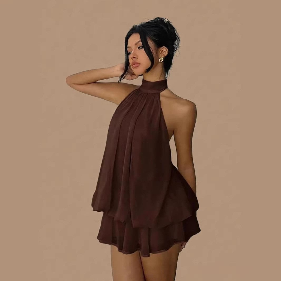 Women's Holiday Sexy Backless Halter Puff Dress