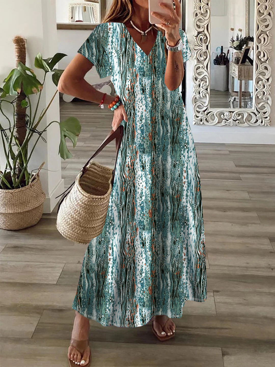 Women's Bohemian Style Printed Large Swing Dress