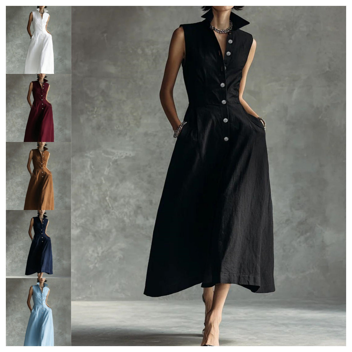 Summer Fashion Casual Stand Collar Elegant Trendy Dress