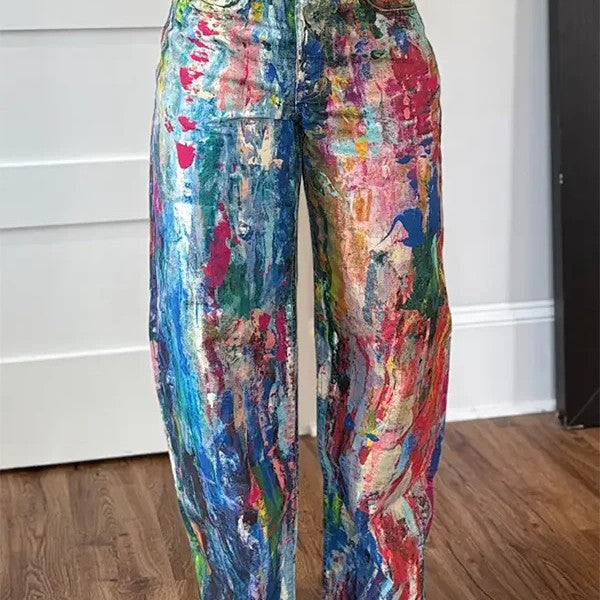 Women's Fashion Casual Straight Painted Trousers Pants