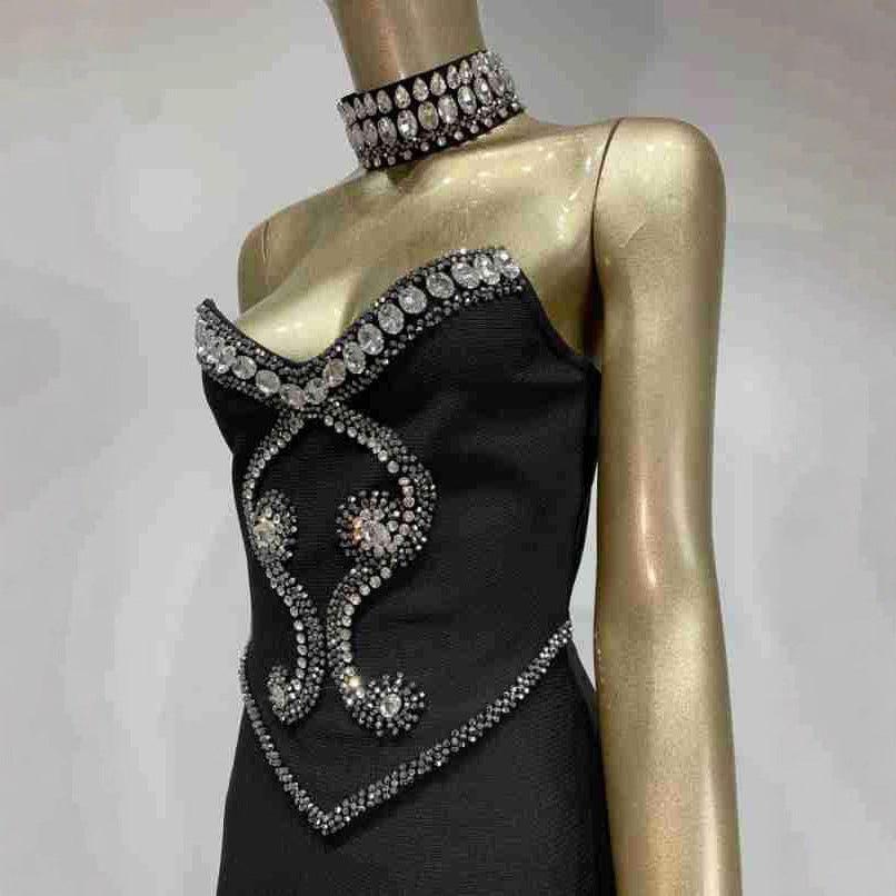 Pattern Strapless Long Type With Collar Dresses