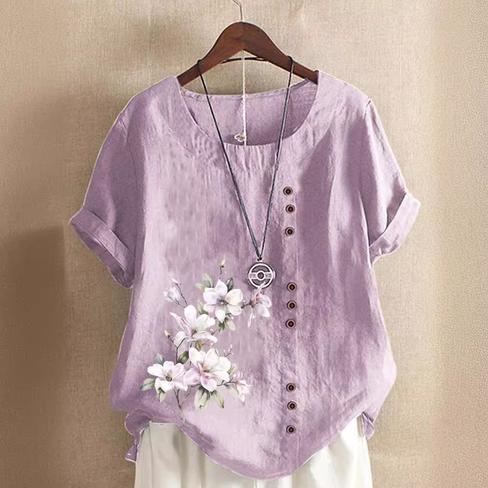 Women's Autumn Retro Cotton Linen Printed Loose Casual Shorts