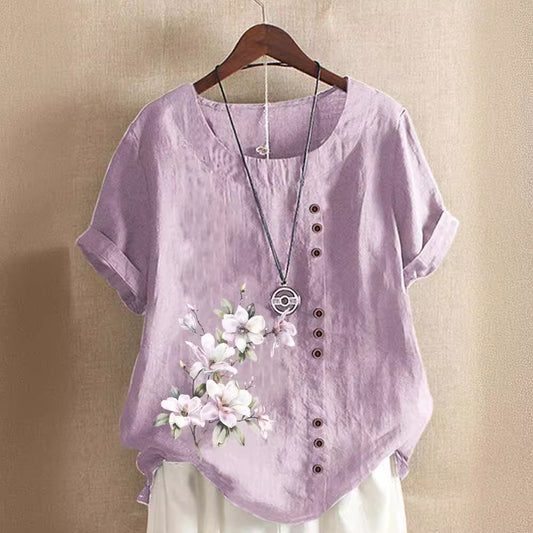 Women's Autumn Retro Cotton Linen Printed Loose Casual Shorts