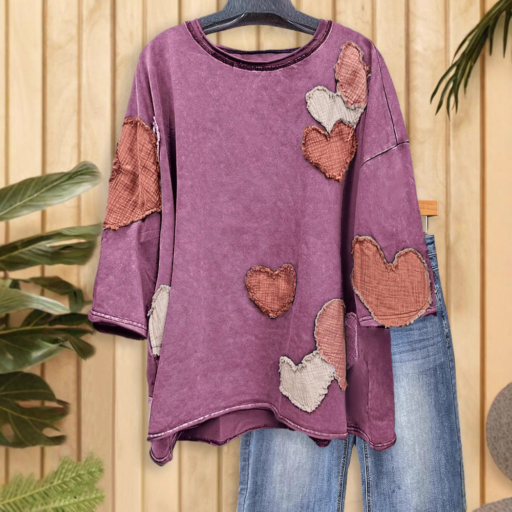 Women's Valentine's Day Love Patch Short-sleeved T-shirt Blouses