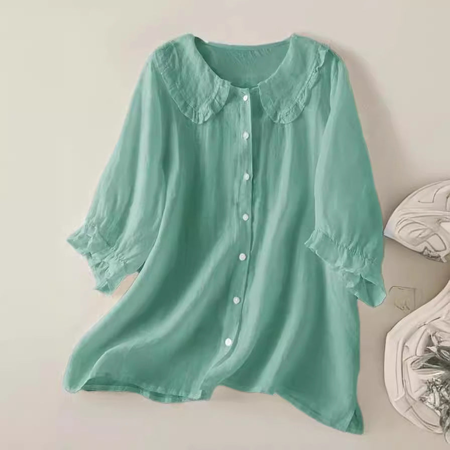 Women's Loose Half Sleeve Shirt Col Claudine Blouses