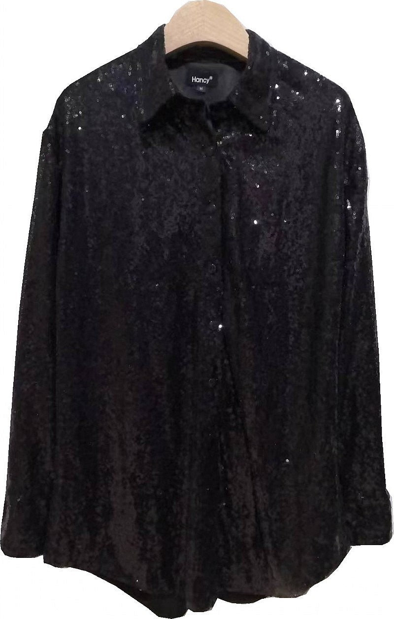 Women's Sequin Long Sleeve Loose Large Mid-length Blouses