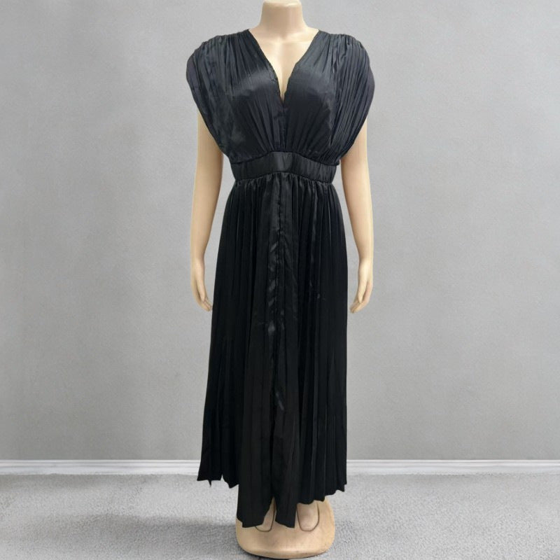 Elegant Women's Satin Pleated Invisible Zipper Dress