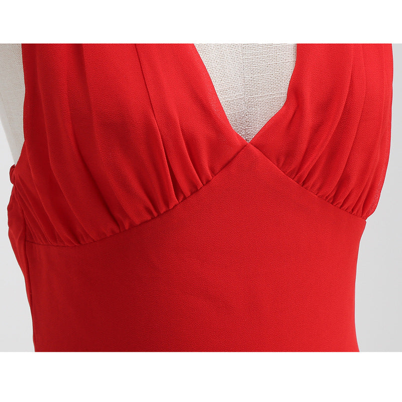 Women's V High Waist Backless Sexy Halter Dresses