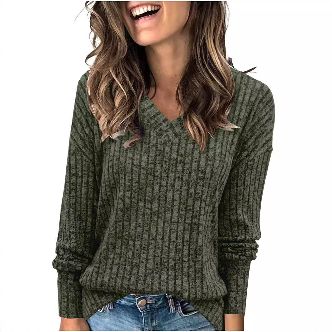 Women's Sunken Stripe Long-sleeved T-shirt Fashion Temperament Tops