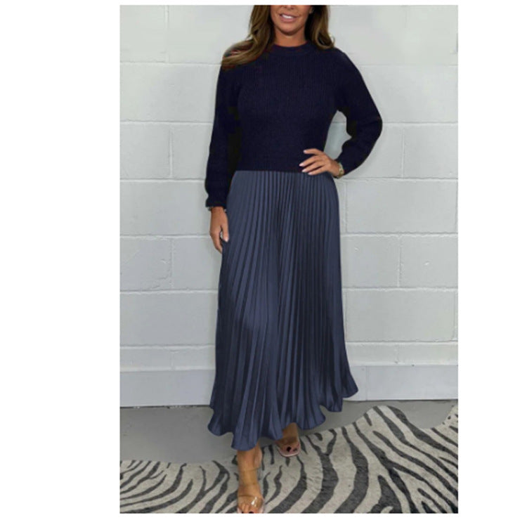 Women's Fashion Elegant Round Neck Dress Pleated Sweaters