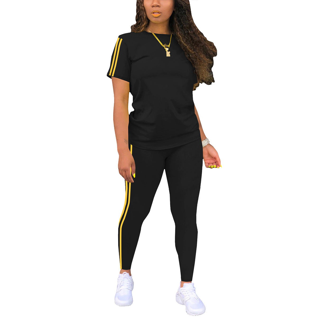 Women's Neck Short-sleeved With Trousers Side Stickers Tops