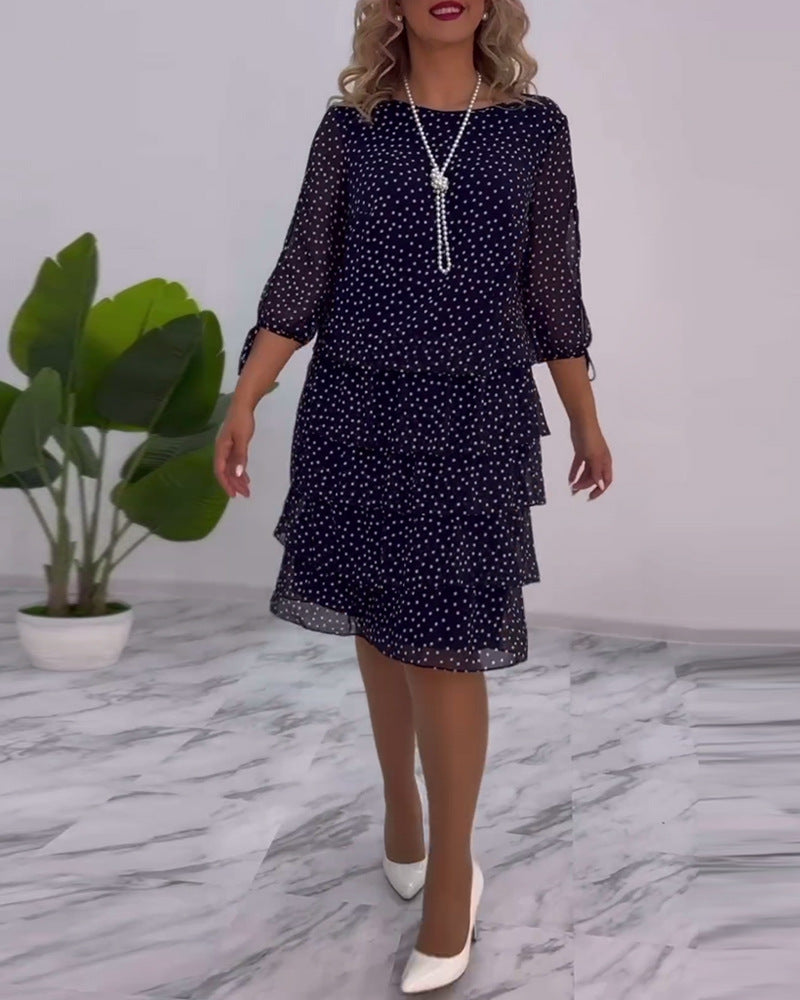 Women's Autumn Elegant Printed Round Neck Polka-dot Dresses