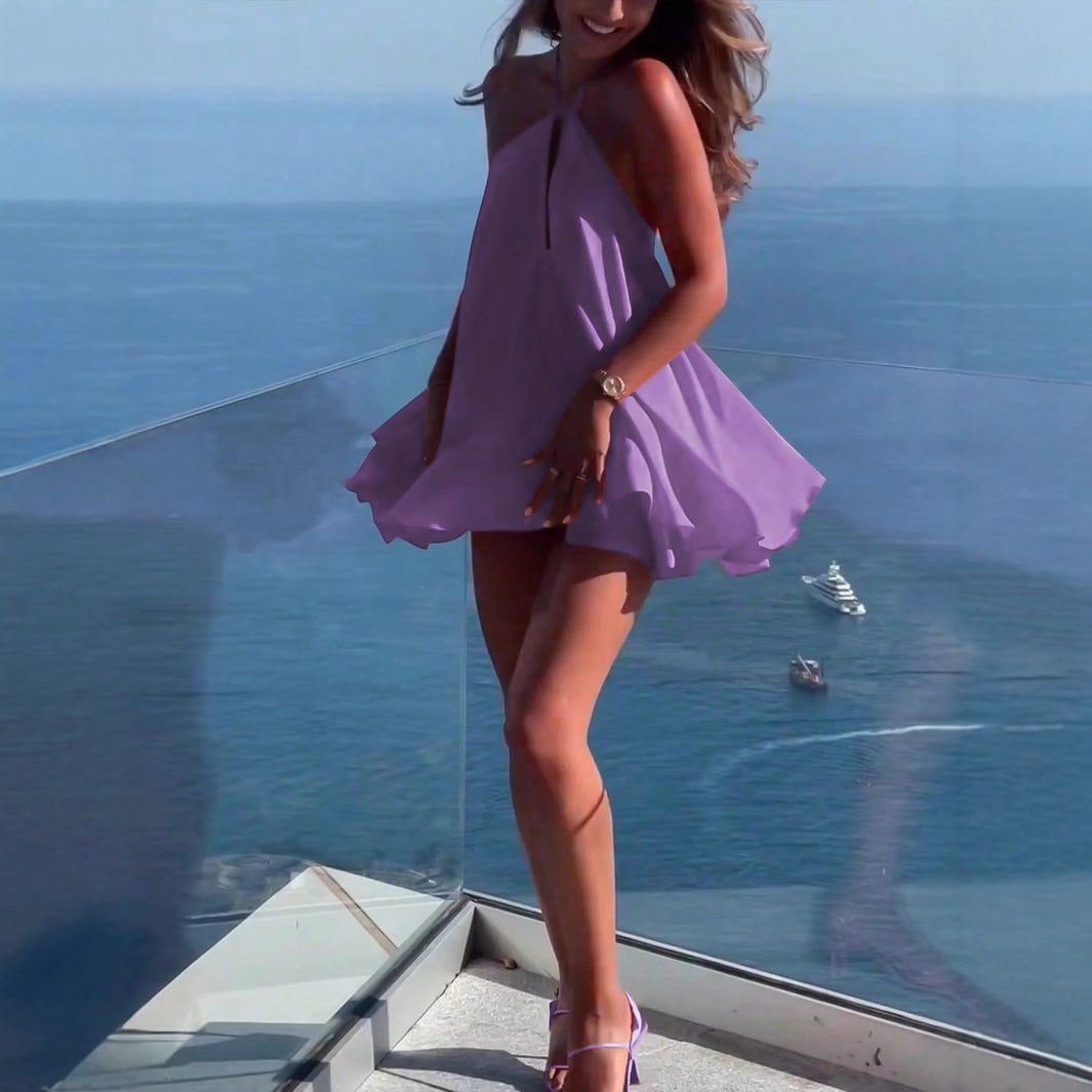 Sexy Deep Backless Strap Type Loose Dresses