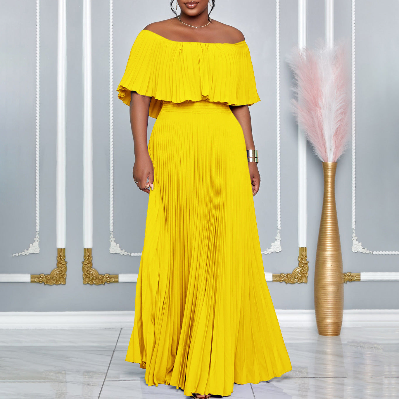 Glamorous Graceful Women's Sexy Pleated Maxi Dress