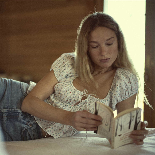 Women's Summer Print Floral Square Collar Sleeve Blouses