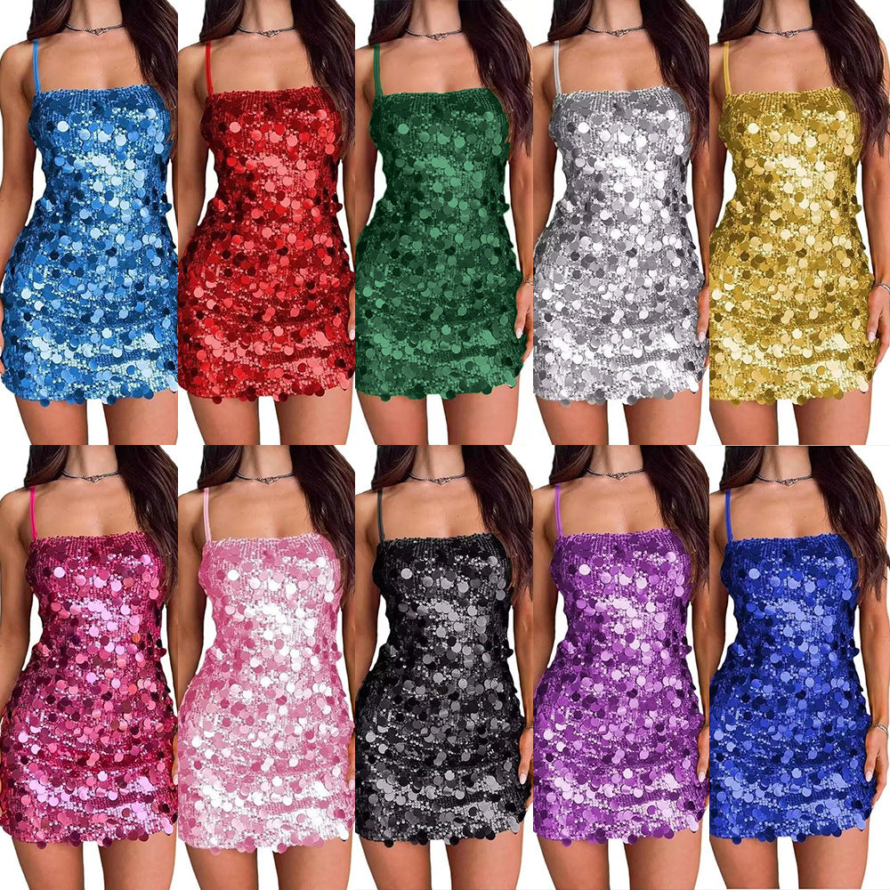 Women's Sequin Sling Banquet Party Hot Backless Shorts