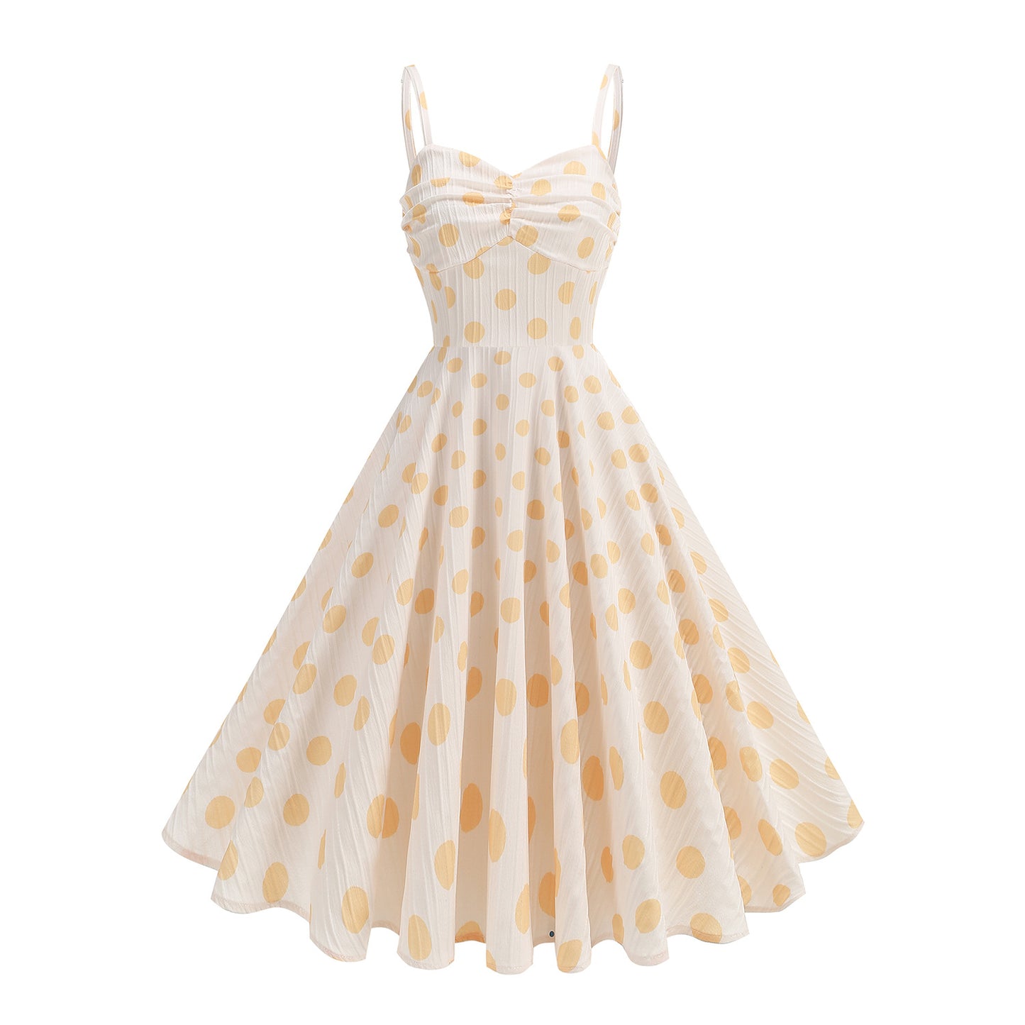 Hepburn Style Retro Fresh Holiday Polka Dot Brace Dress