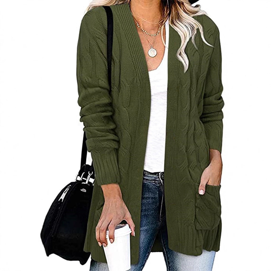 Women's Twist Knit Solid Color Loose Coats