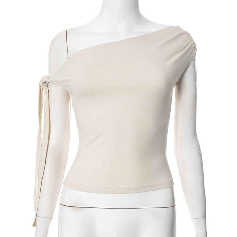 Women's Summer Pleated Backless Twisted Asymmetric T-shirt Blouses