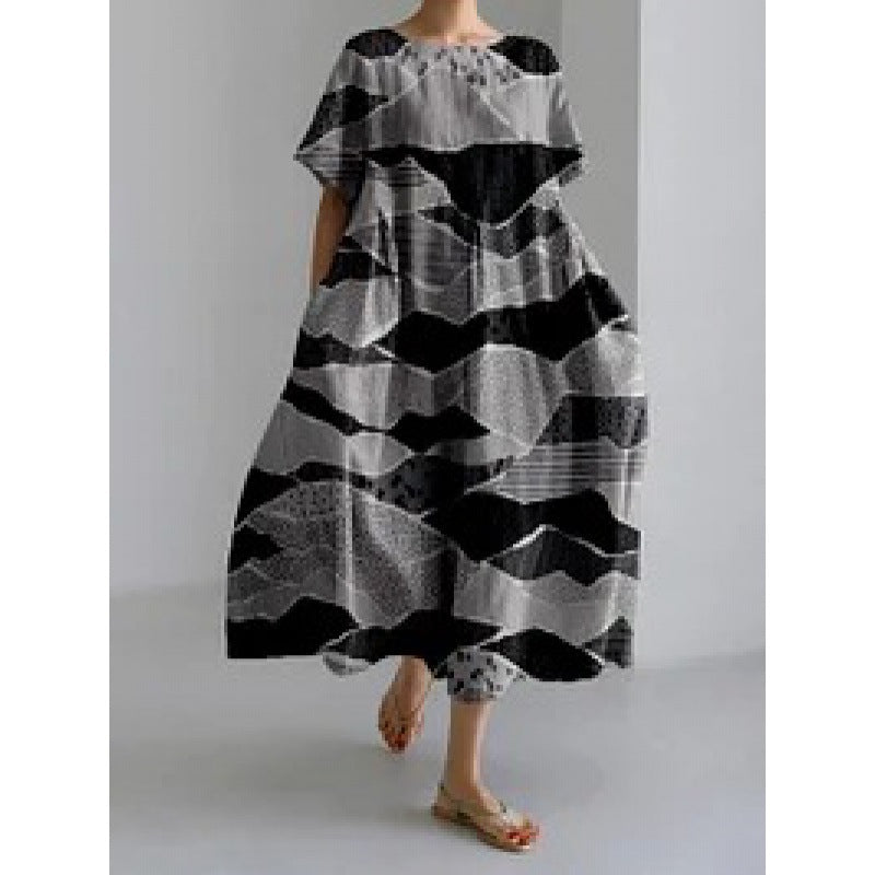 Women's Round Neck Fashion High-grade Short-sleeved Printed Dresses