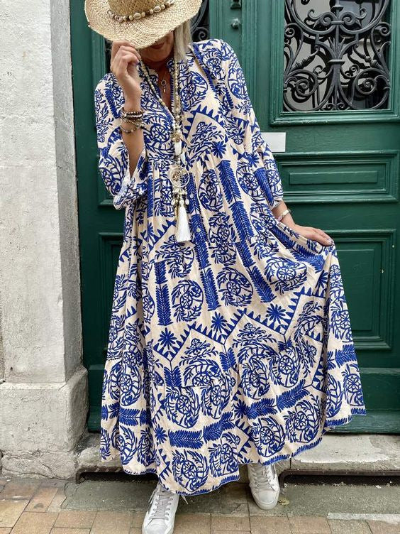 Women's Autumn Geometric Print Street Style Large Dress