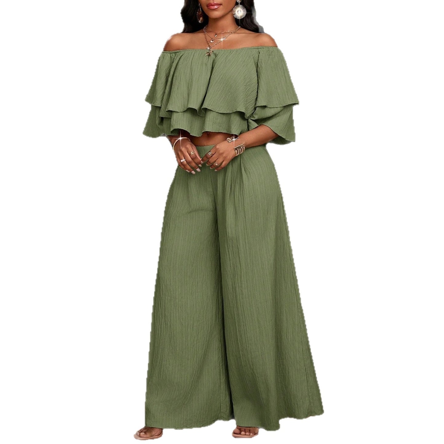 Ruffled High Waist Wide Leg Two-piece Shorts