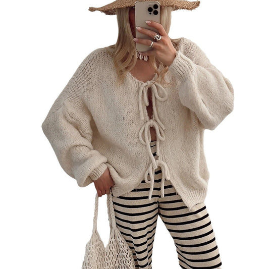 Women's Fashion Round Neck Long Sleeve Pink Sweaters