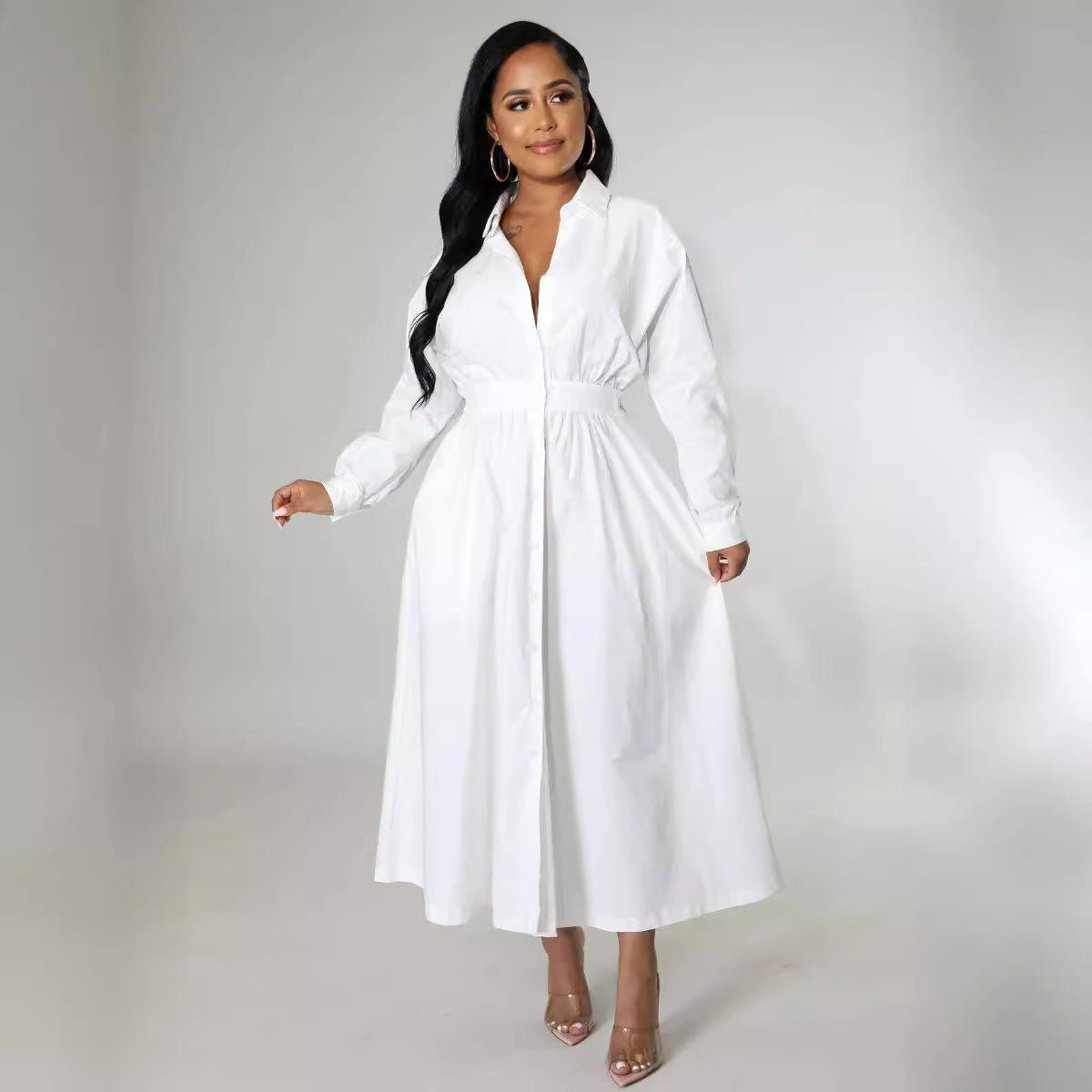 Women's Dress Fashionable Shirt Waist Loose Long Dresses