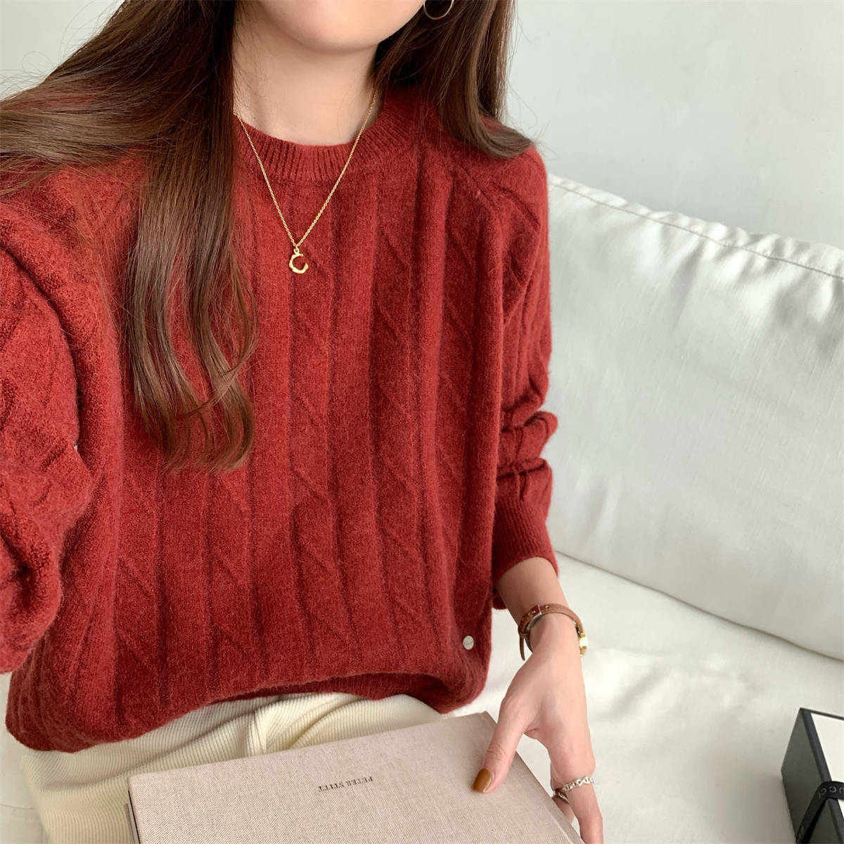 Women's Korean Round Neck Idle Style Twist Knit With Sweater