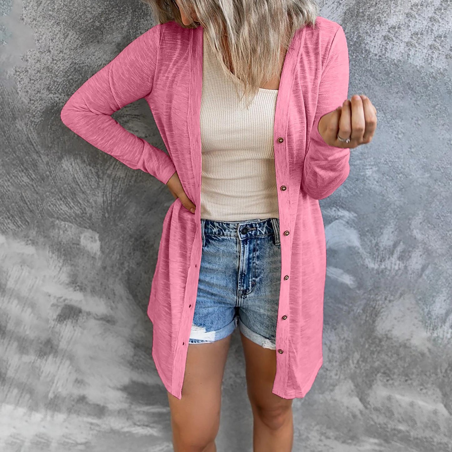 Women's Long Button Solid Color Casual Sleeves Cardigans