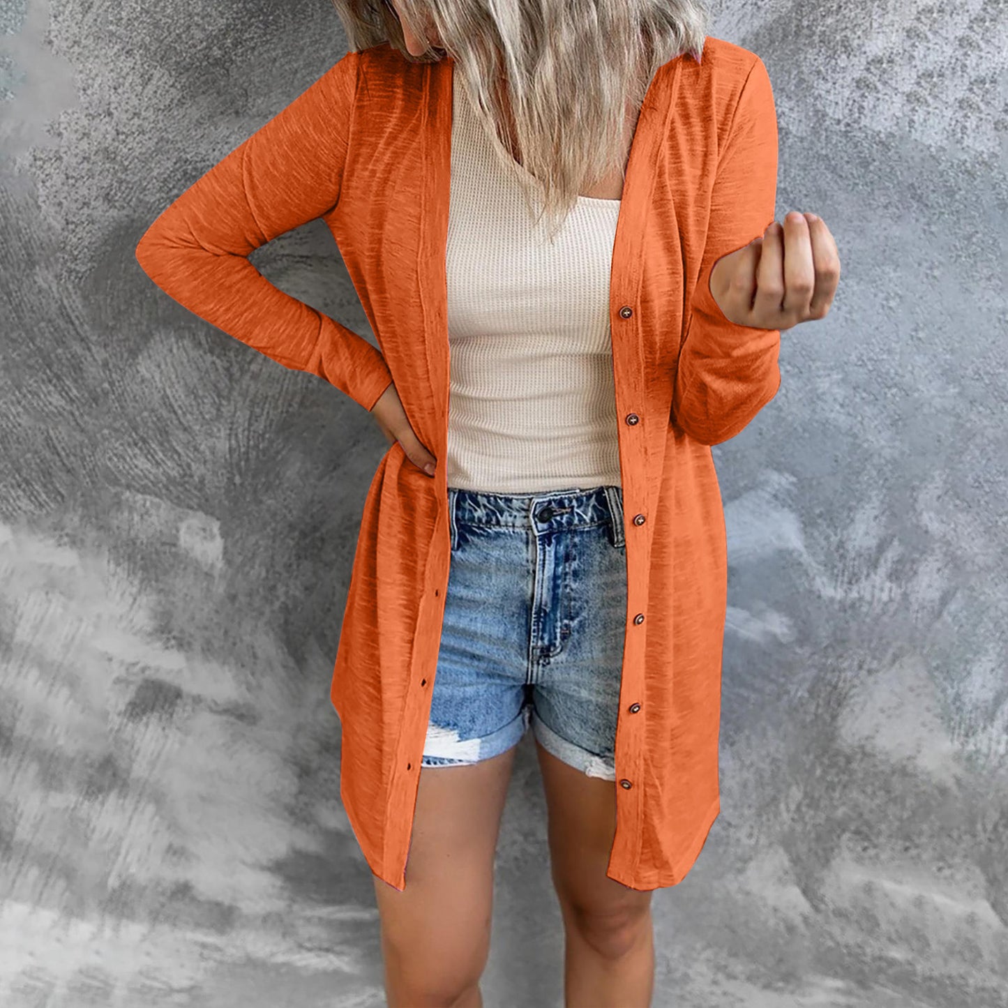 Women's Long Button Solid Color Casual Sleeves Cardigans
