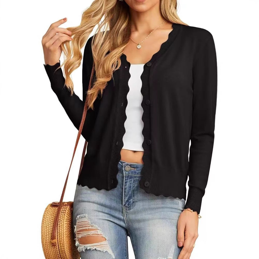 Ruffle 9-point Sleeve Thin Fashion Knitted Women's Sweater