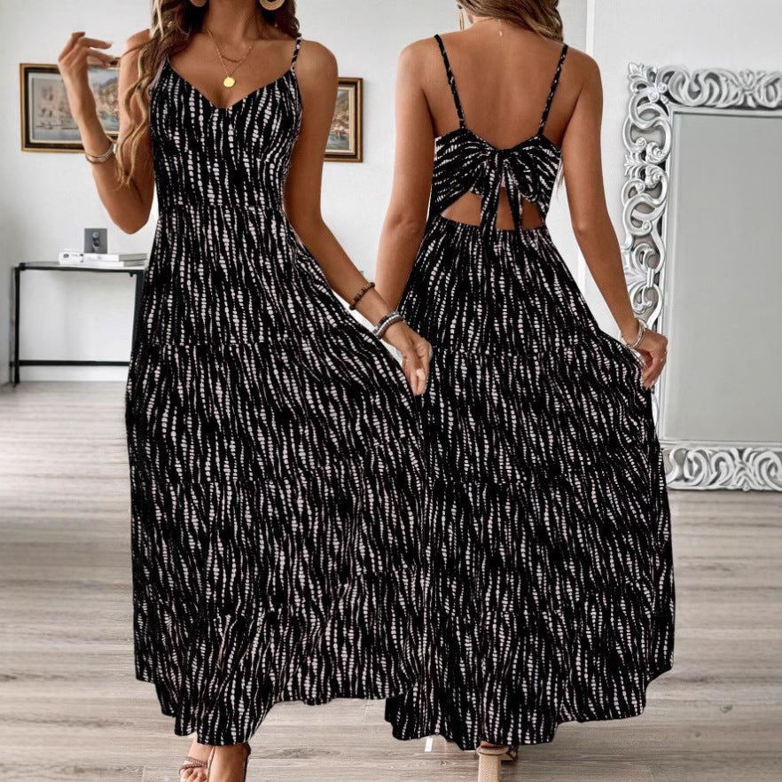 Women's Vacation Style Suspender Irregular Striped Design Dress