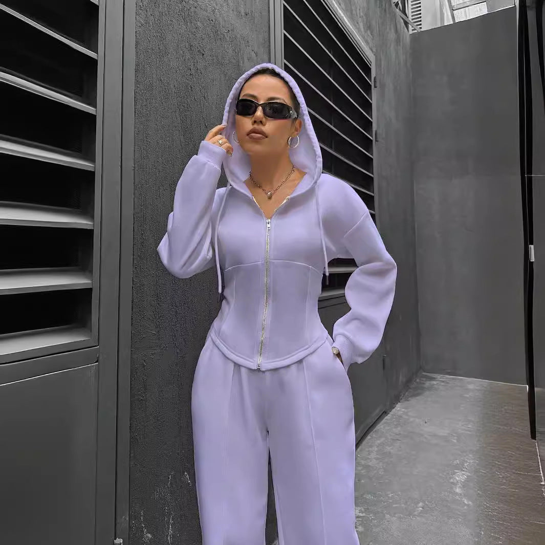 Women's Two Piece Set Trendy Hooded Slim Suits