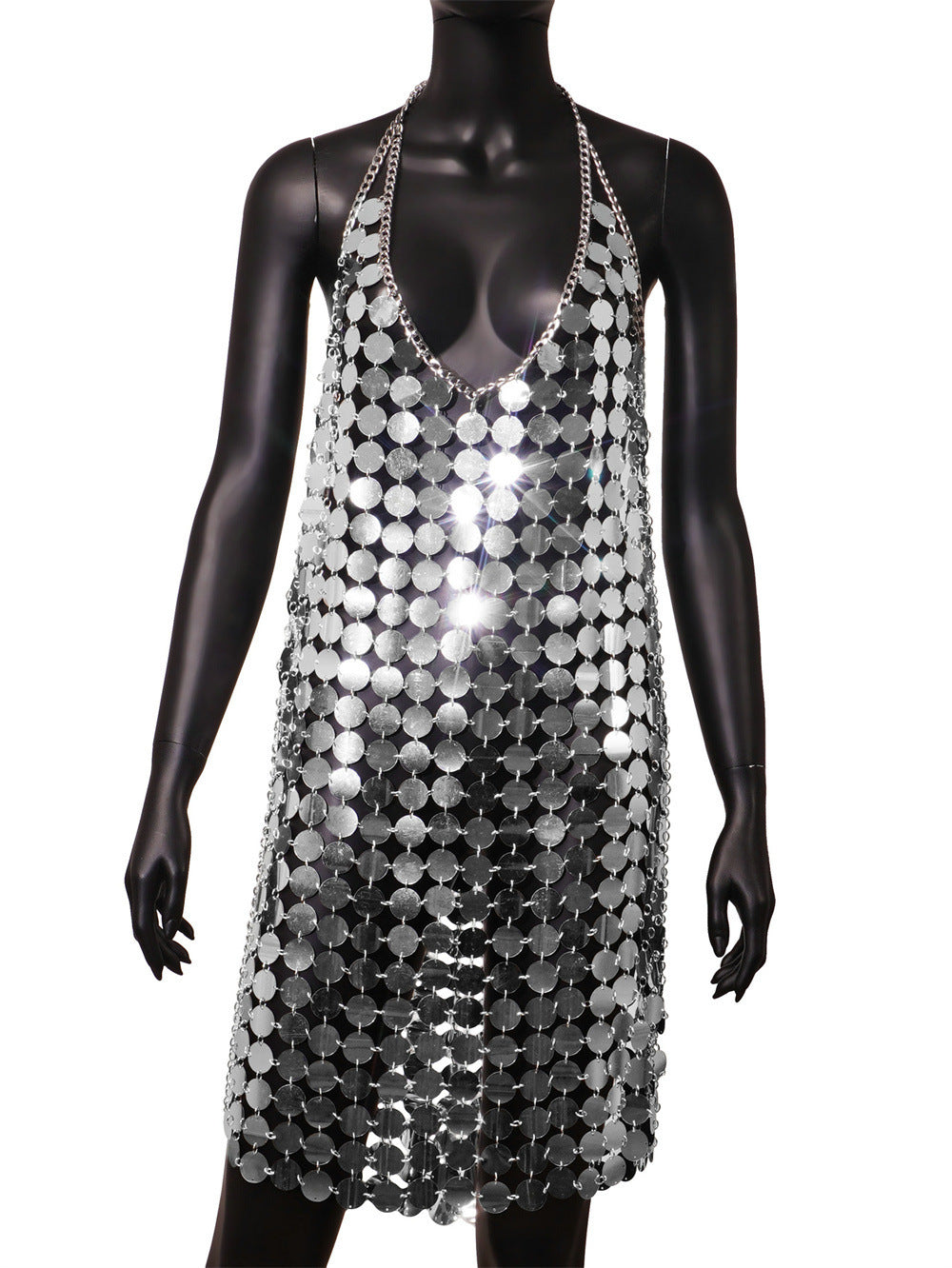 Backless Sexy Street Halter Beaded Dress Dresses