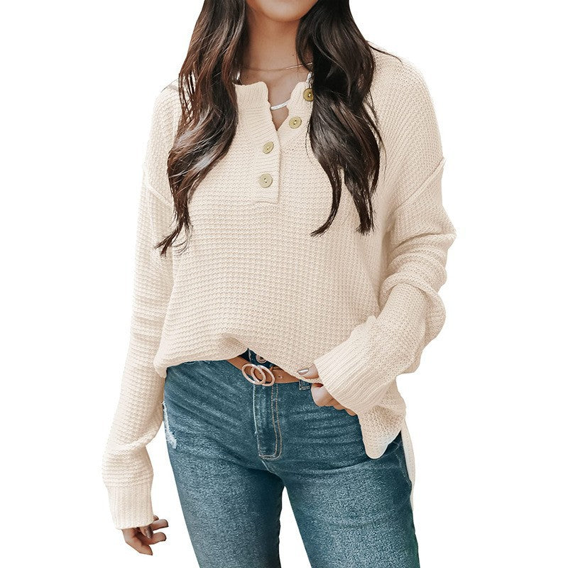 Women's Casual Long-sleeved Button Loose Pullover Sweater