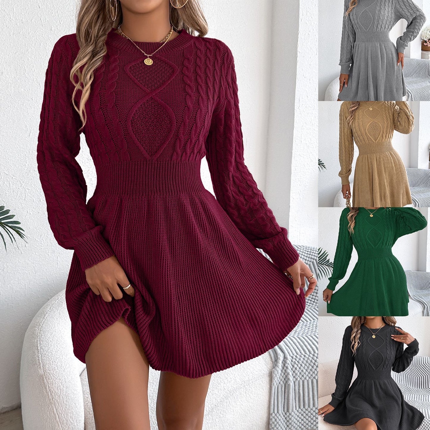 Women's Fitted Waist Lantern Long Sleeve A- Skirts