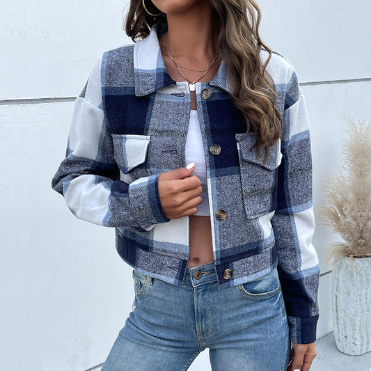 Women's Pretty Classic Plaid Shirt Retro Jackets