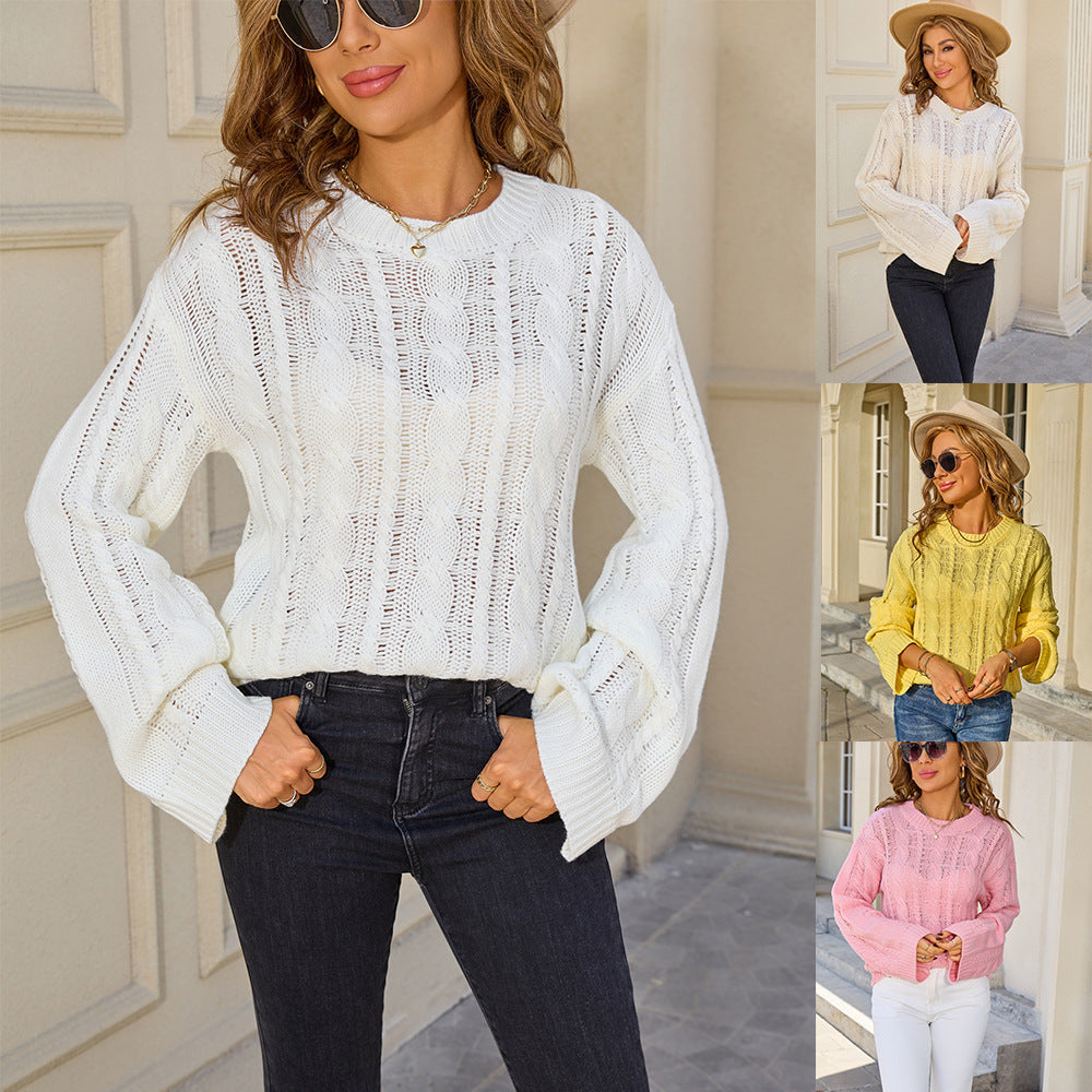 Women's Solid Color Twist Round Neck Loose Sweater
