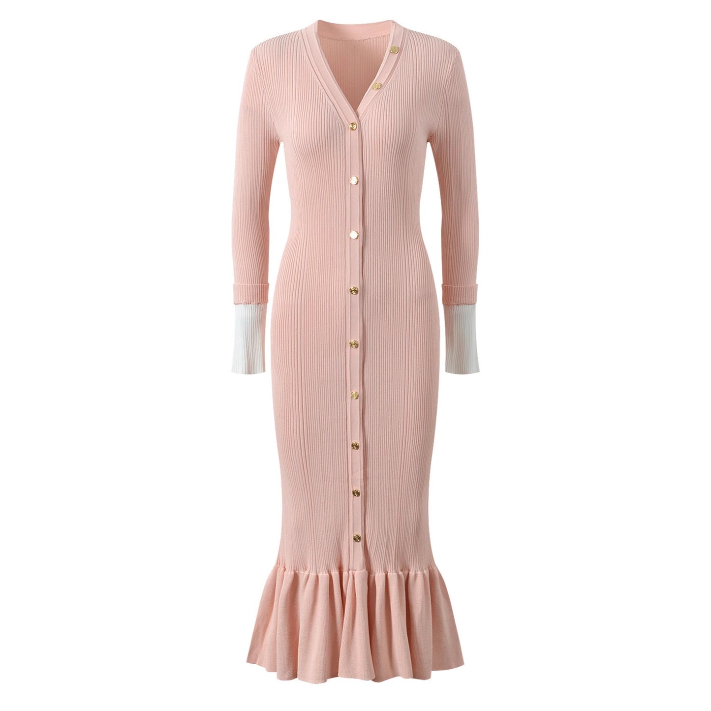 Home Single Breasted Fishtail Slimming Long Sleeve Skirts