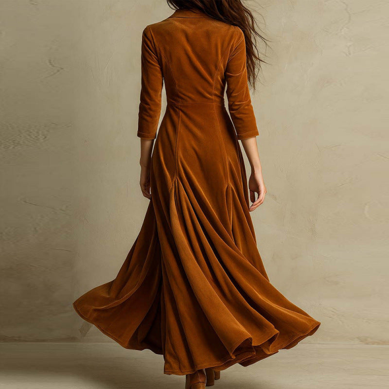 Women's Veet Lapel Temperament Long Sleeve Big Dresses