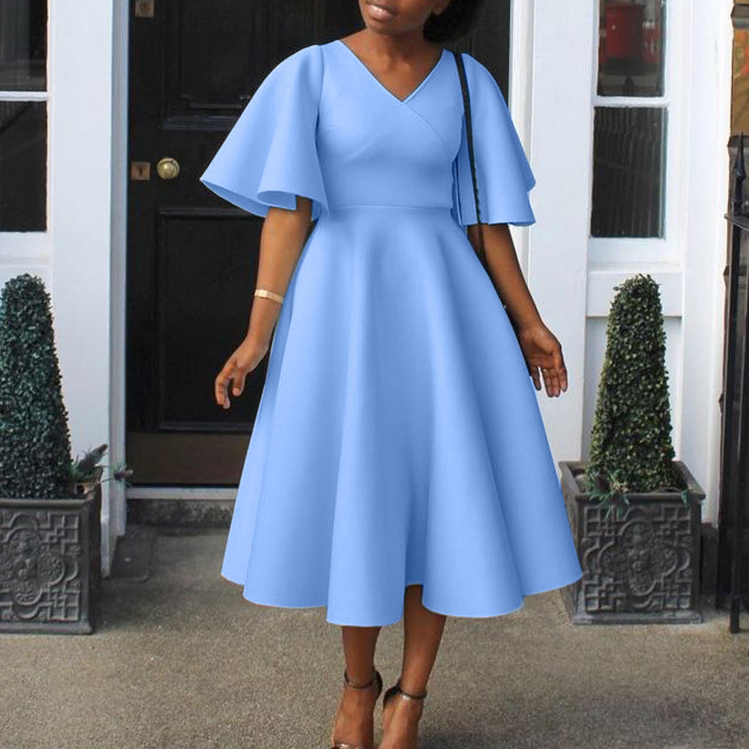 Women's Clothes Flared Sleeves Fashionable Elegant Large Dress