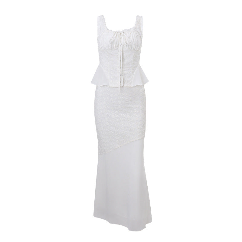 Women's Temperament Square Collar Lace High Waist Blouses