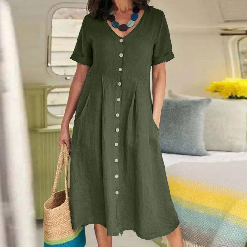 Solid Color Loose High Waist Cotton Dresses