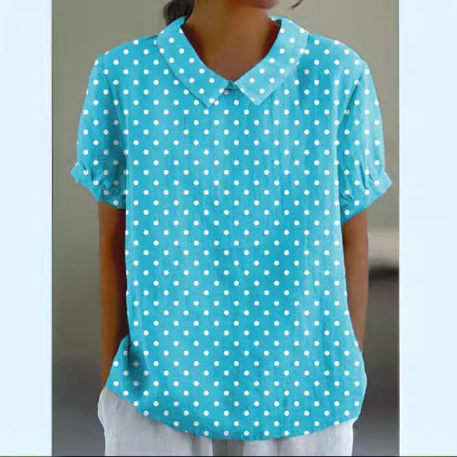 Women's Summer Loose Print Crew Neck Casual Blouses