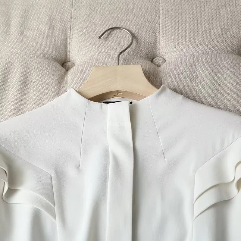 Women's Autumn Professional Round Neck Chiffon Solid Blouses