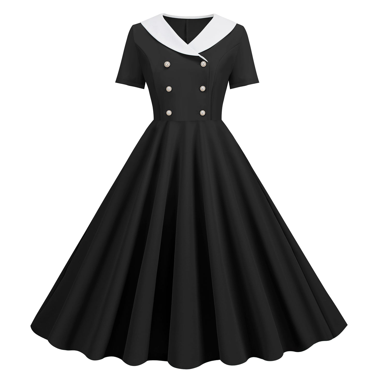 Women's Sleeve Solid Color Retro Fake Buckle Dresses